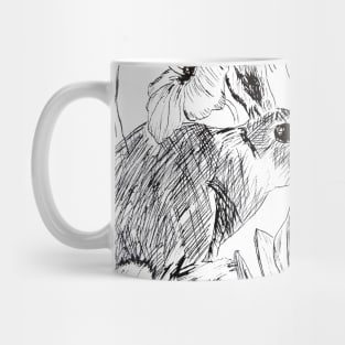 rabbit and flowers ink Mug